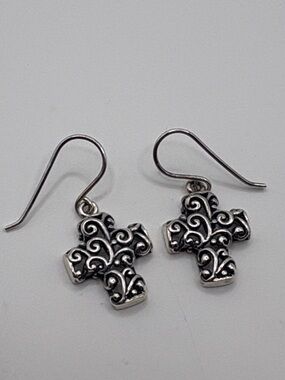 Ross-Simons Sterling Silver 925 Scroll Cross Drop Earrings